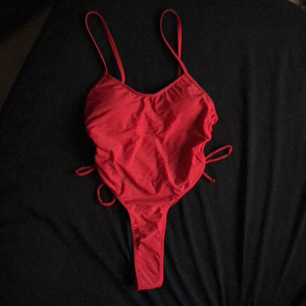 draw string side one piece swimsuit